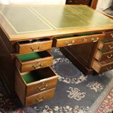 Solid mahogany pedestal desk with green leather inset ,