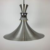 Scandinavian space age pendant lamp by Bent Nordsted for Lyskaer brushed steel 70s