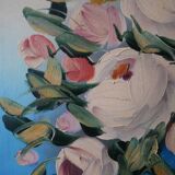 Still life painting bouquet of flowers vintage painted canvas classic decoration bohemian countryside