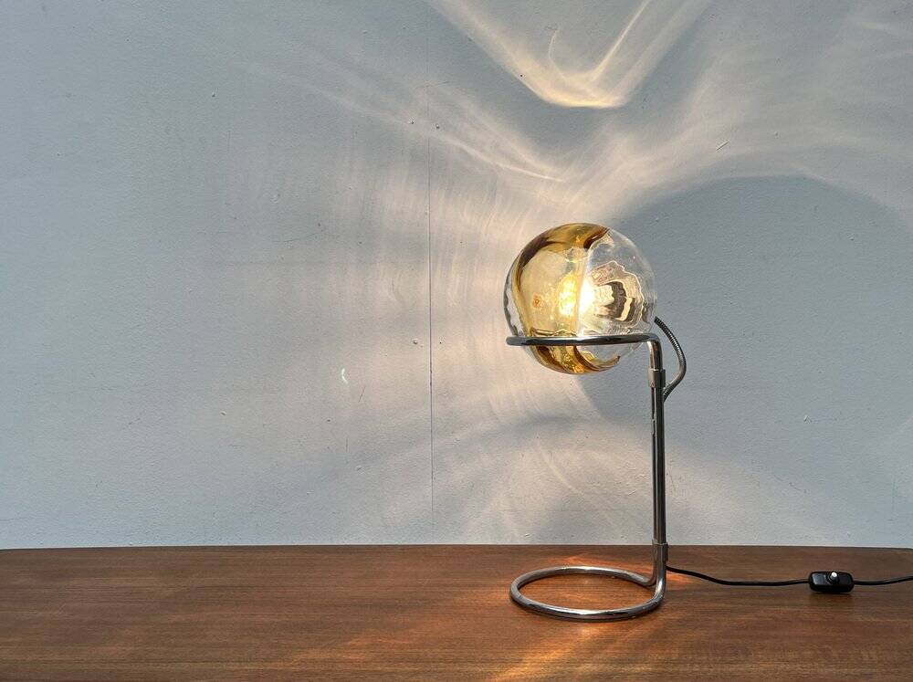 German table lamp from the mid-century space age, glass and chrome, 1960s.