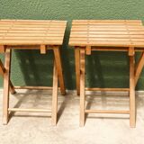 Pair of folding slatted wood stools