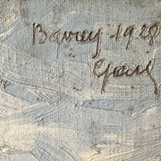 Oil on canvas of a French village "Bavay" 1928, landscape signed and framed.