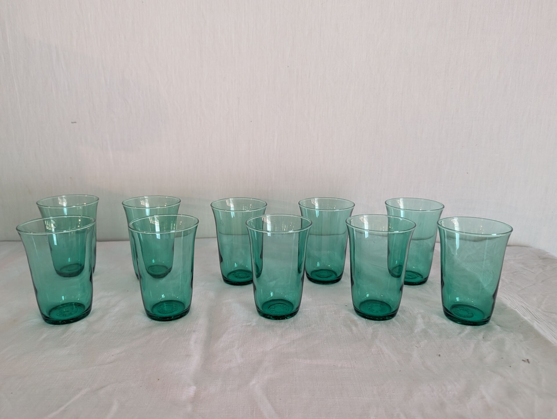 10 green Lesieur glasses – 1960s-1970s