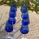 8 vintage cobalt blue glass port or aperitif glasses with transparent base