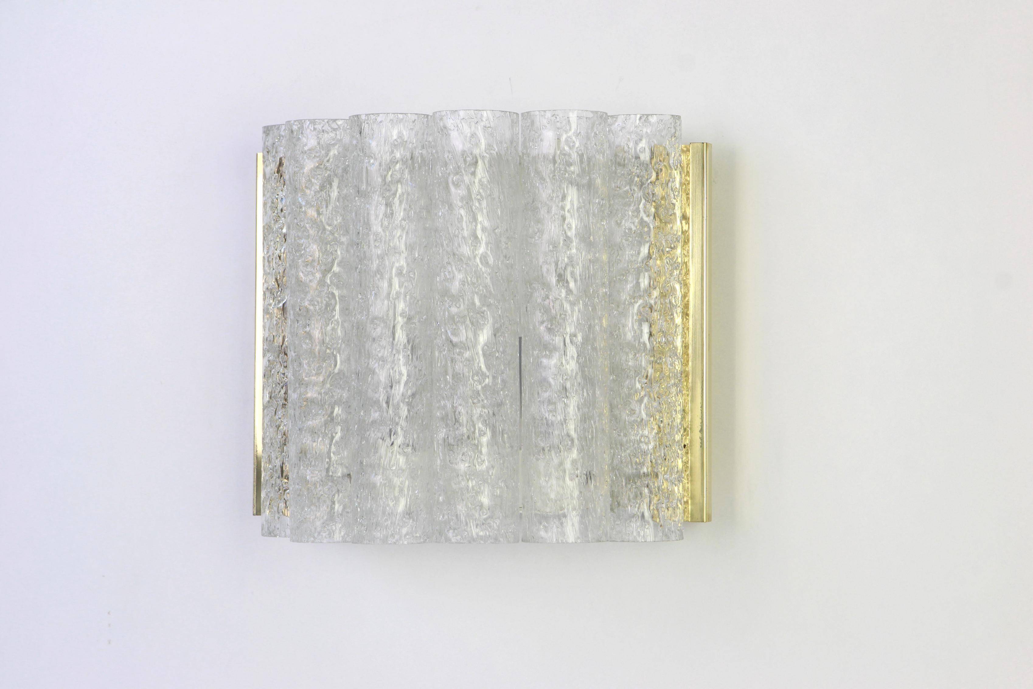 Pair of wall sconces in brass or frosted glass by Doria, Germany, 1960s.