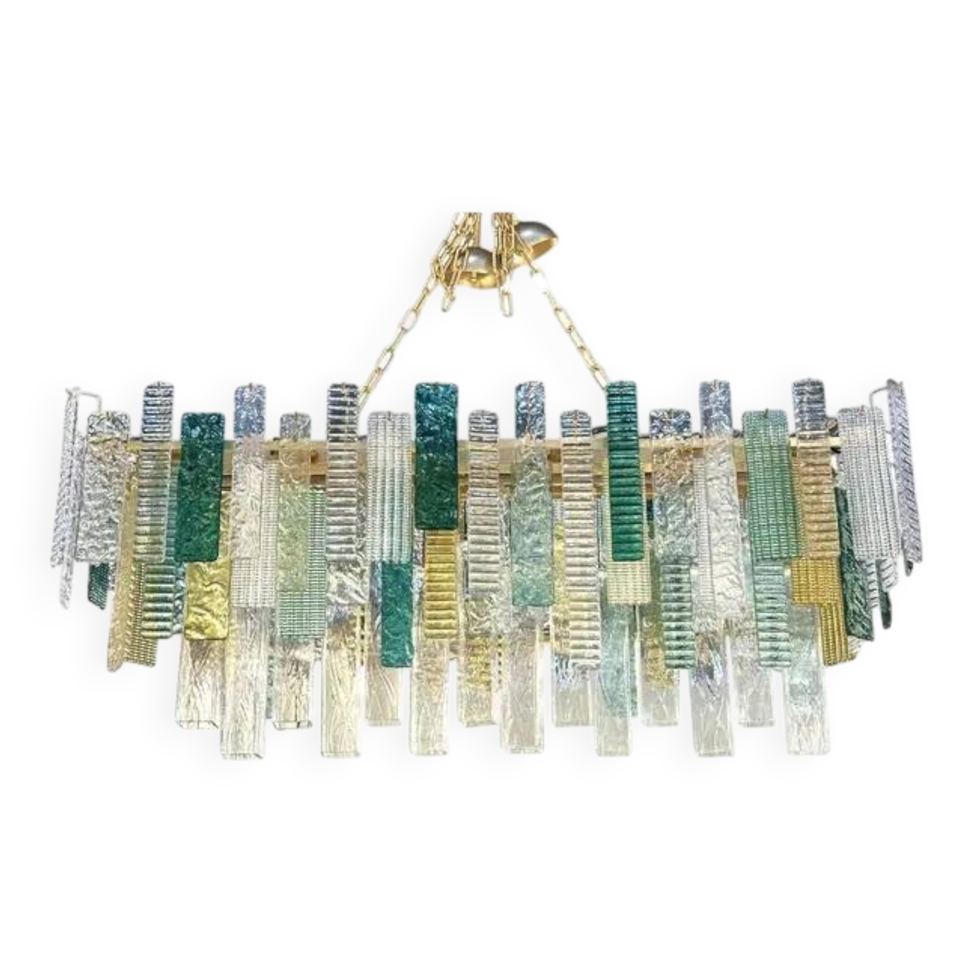 Monumental Rectangular Strip Listelli Murano Glass Chandelier by Simoeng