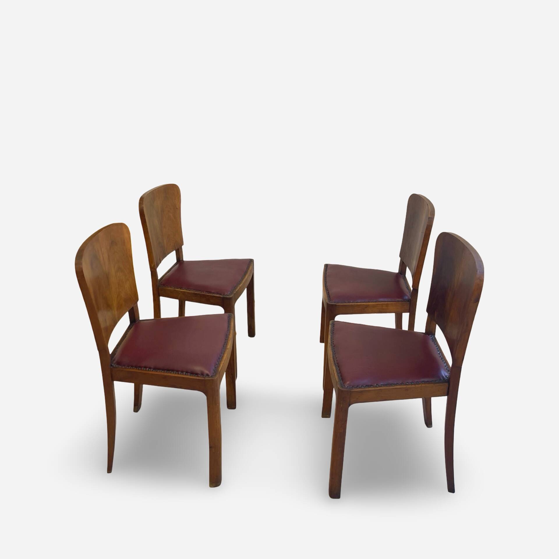 Set of 4 Art Deco dining chairs in walnut, Italy, 1930s-1940s.
