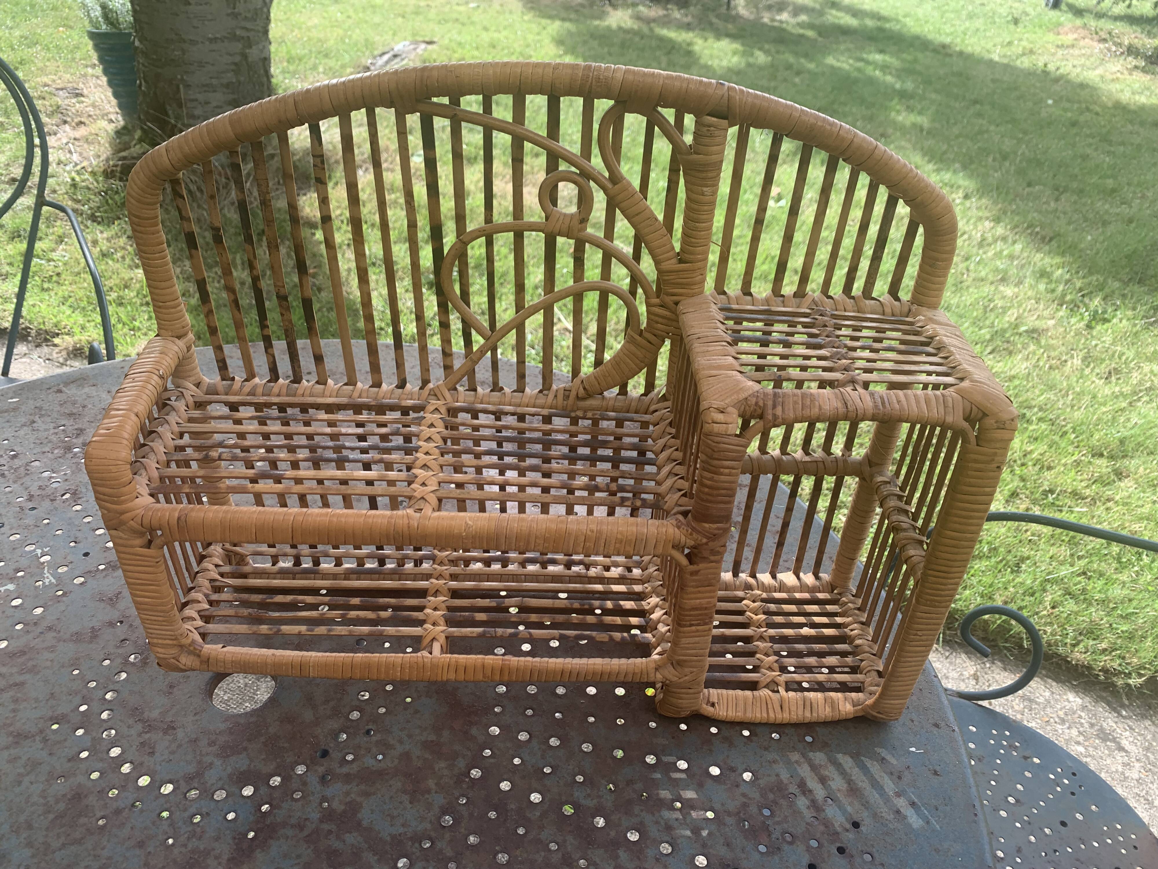 Bamboo and rattan shelf, designer and vintage, to hang or place