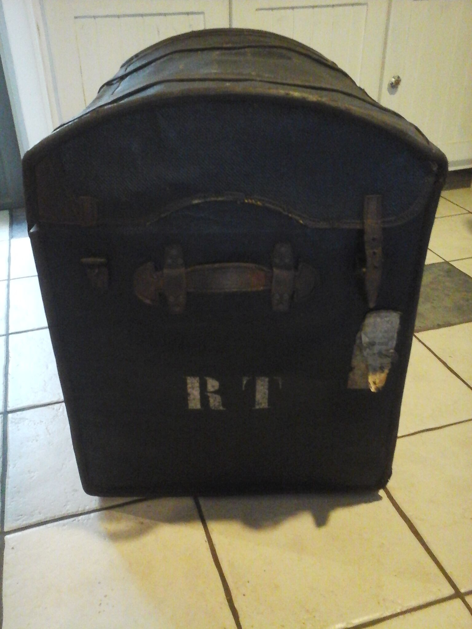 Leather travel trunk