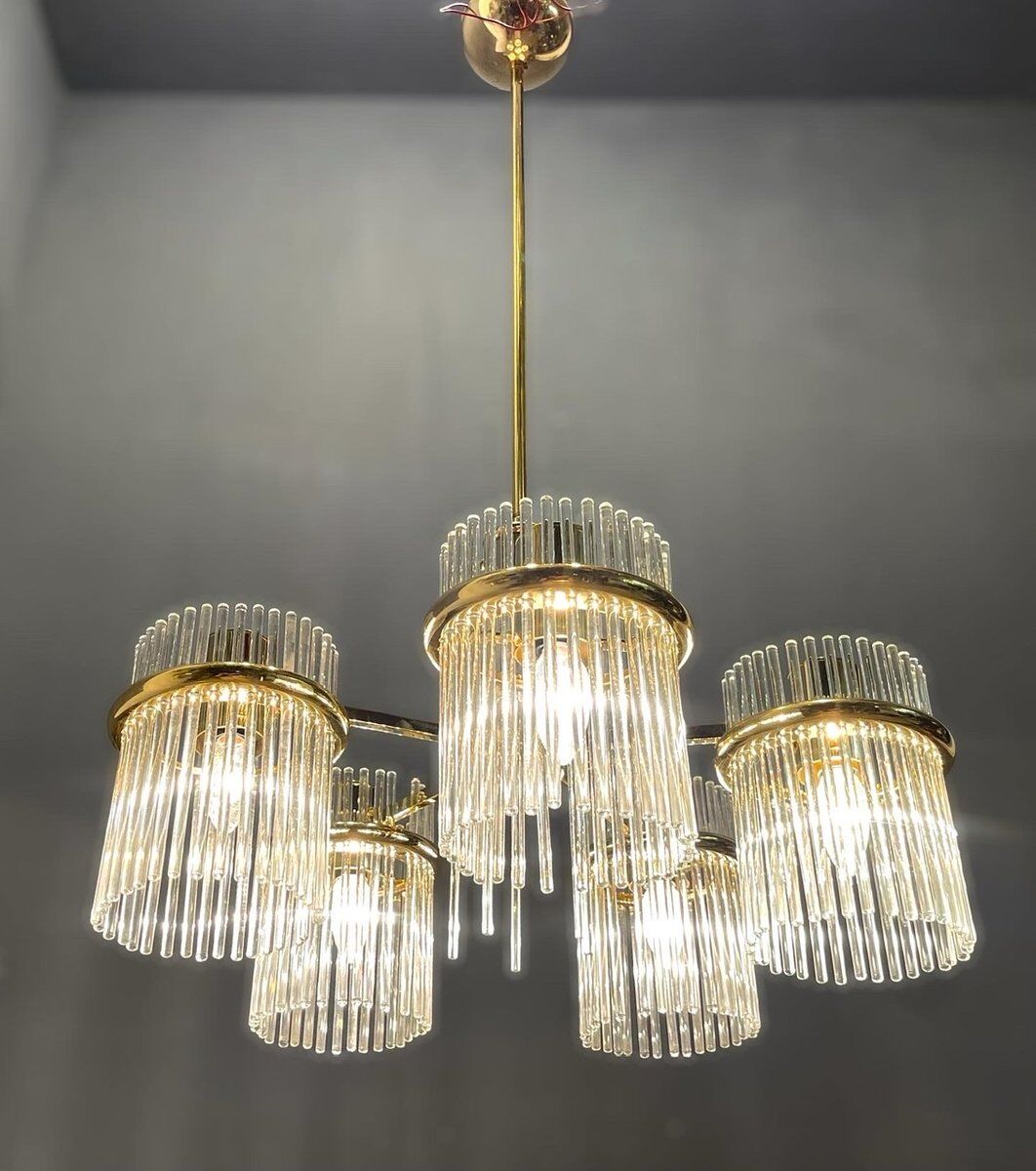 Mid-Century Italian Murano Glass Rod Chandelier, 1980s