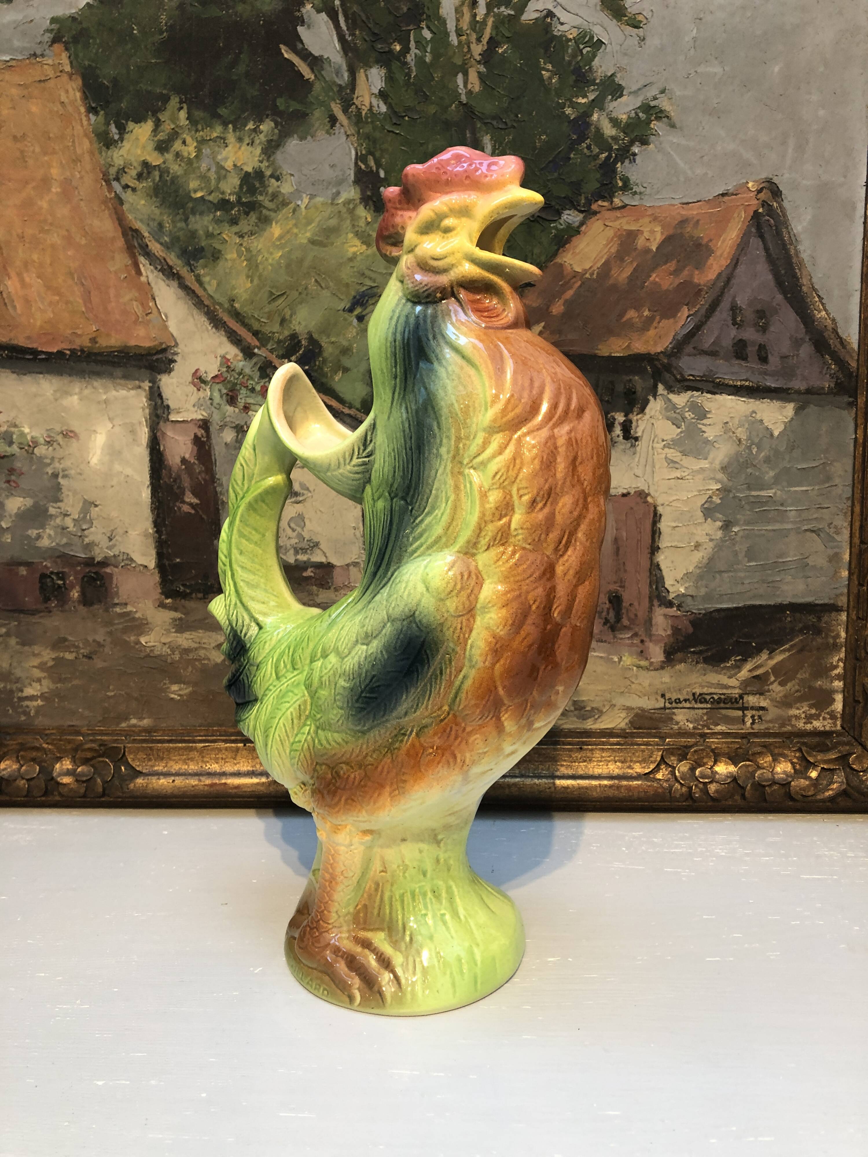 Pichet carafe coq in barbotine france vintage