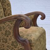 1950s, Danish armchair, furniture wool, hand carved oak wood.
