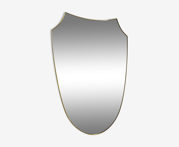 Miroir en forme de harpe moderne du milieu du siècle en laiton et verre