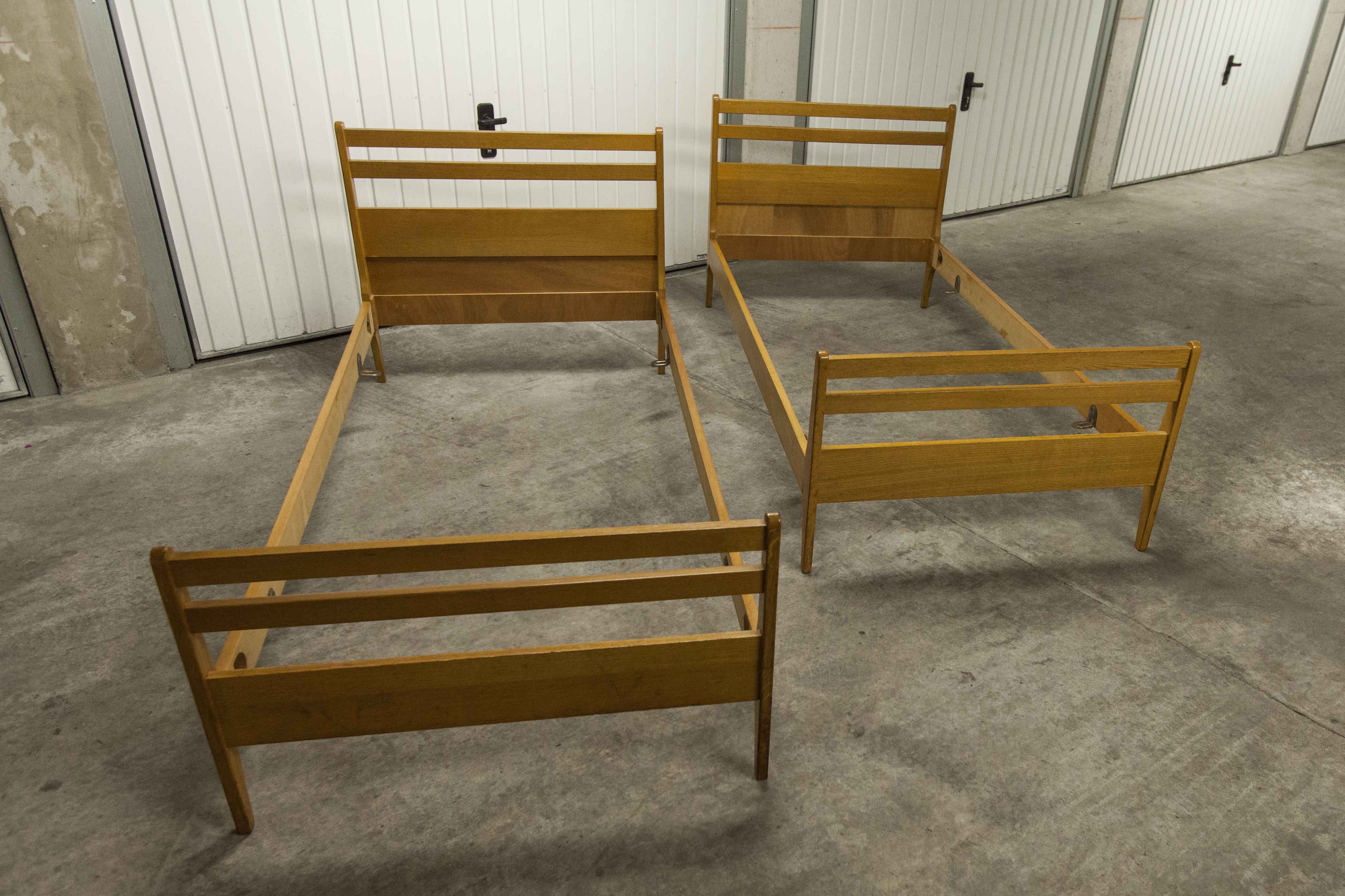Pair of 1960 Scandinavian twin beds in solid beech