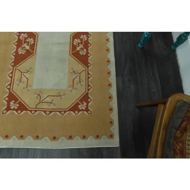 1970s Vintage Turkish Oushak Handmade Wool Cotton Orange Area Rug  116x178
