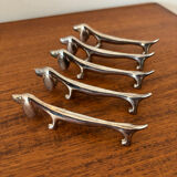 Set of 5 vintage dachshund knife rests – Metal dog knife rests