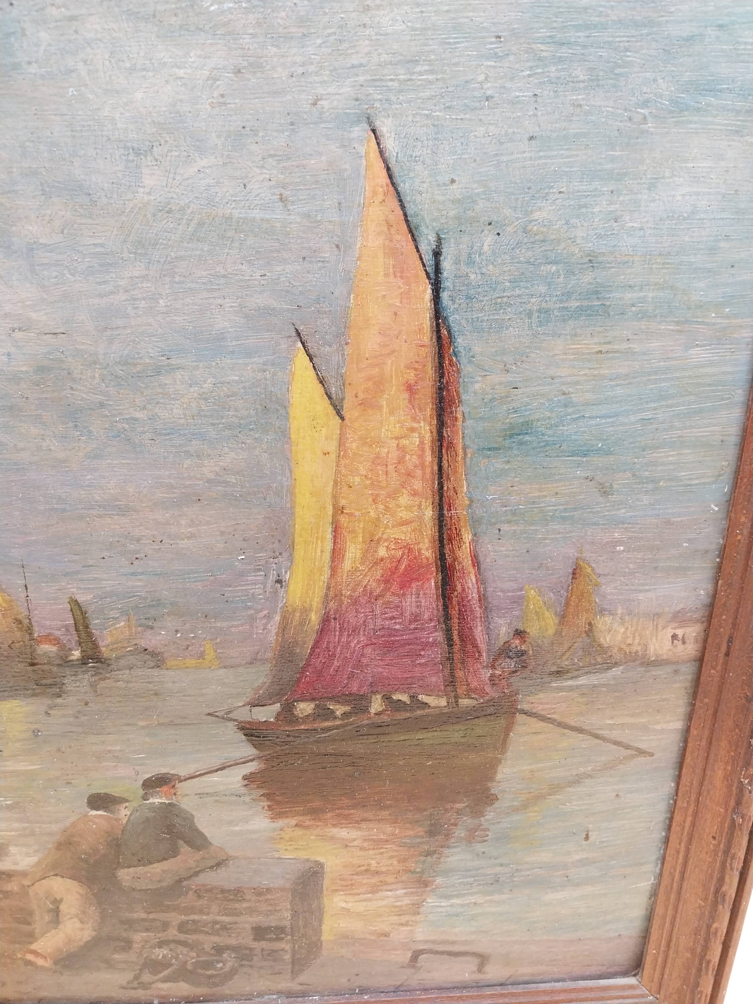 Marine painting oil on hardboard unsigned
