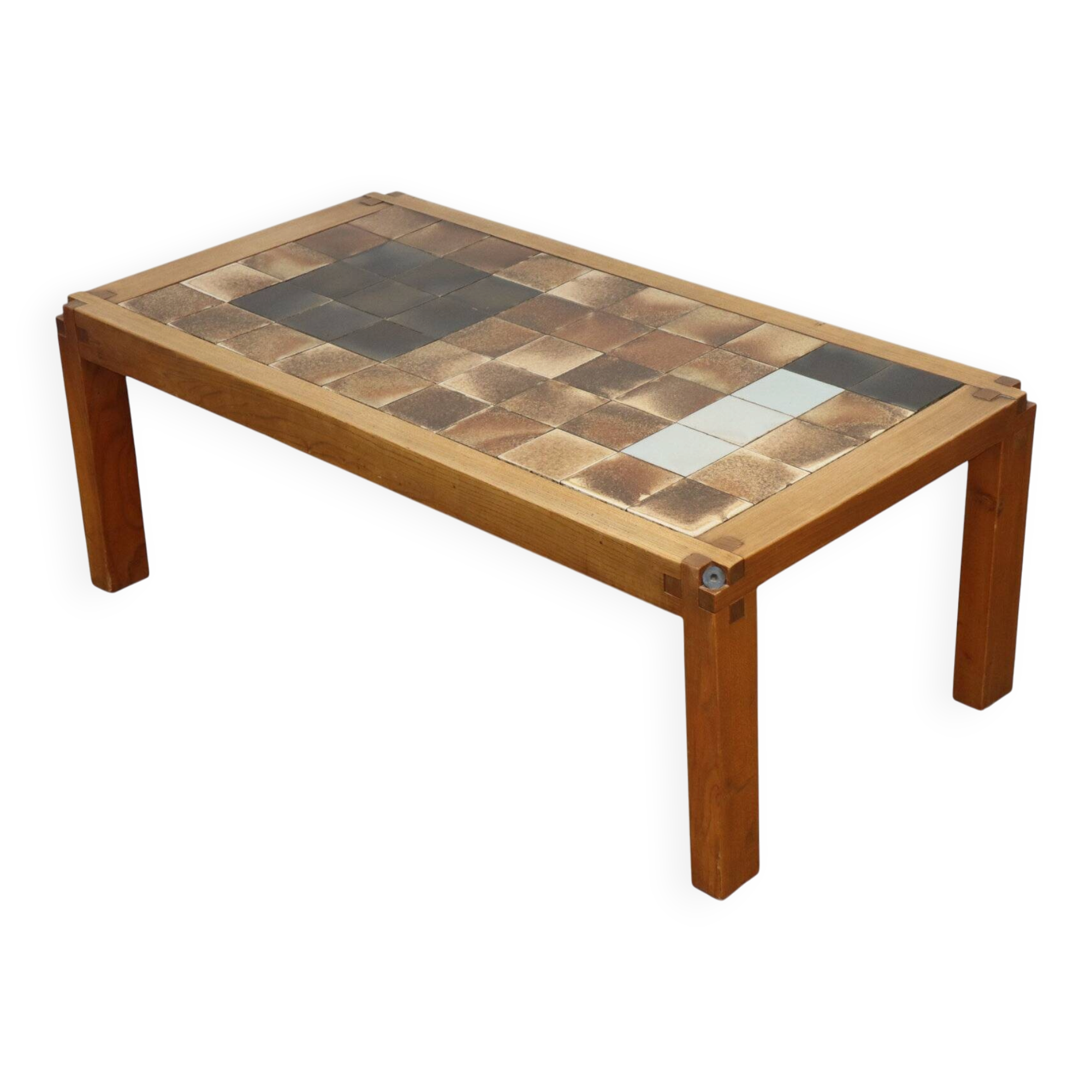 Coffee table by Pierre Chapo in solid elm and ceramic – circa 1960