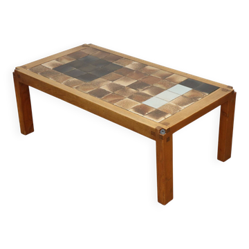 Table basse de Pierre Chapo en orme massif et céramique – vers 1960