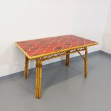 Vintage dining table in rattan and ceramic from Vallauris from the 50s and 60s