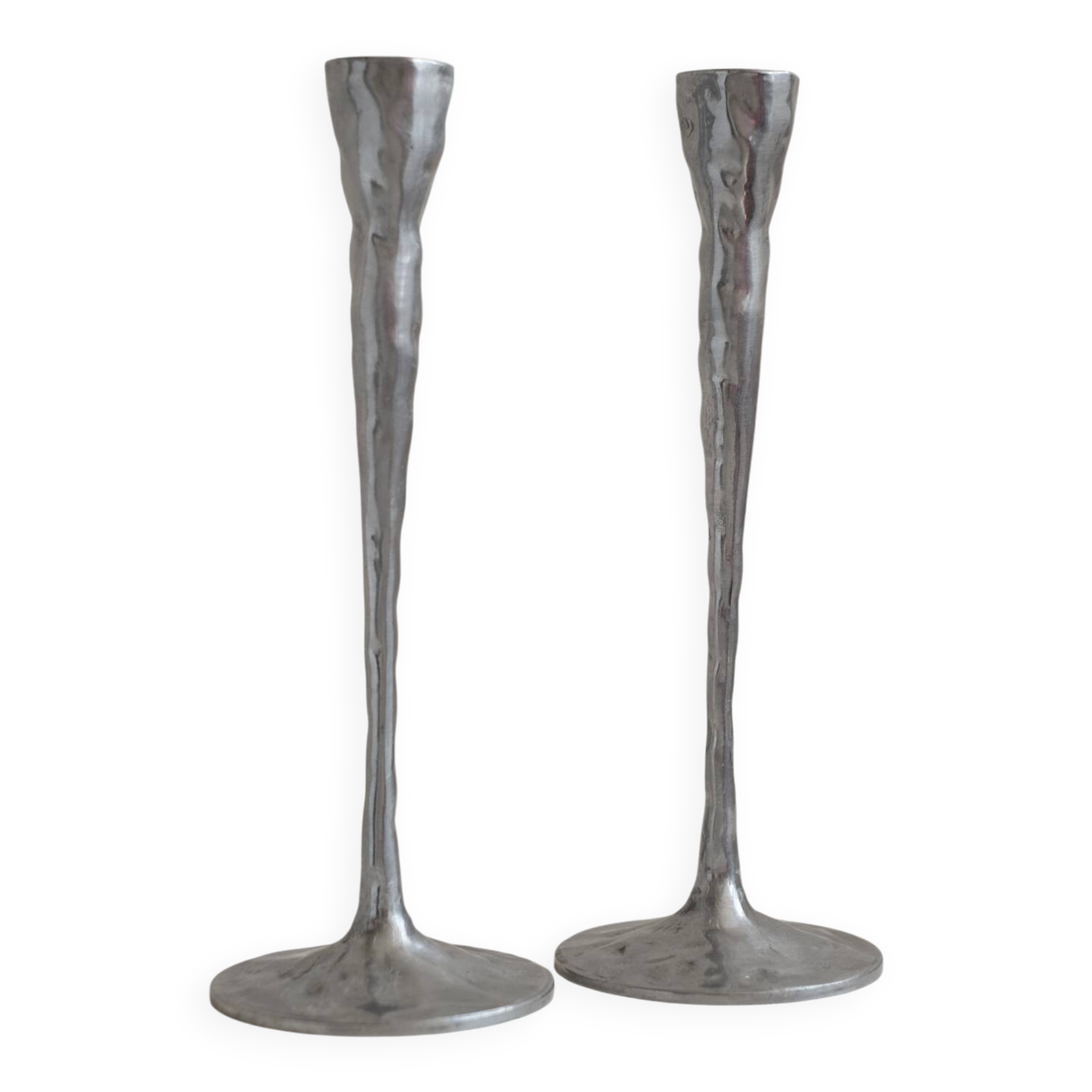 Pair of aluminium candle holders
