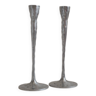 Pair of aluminium candle holders