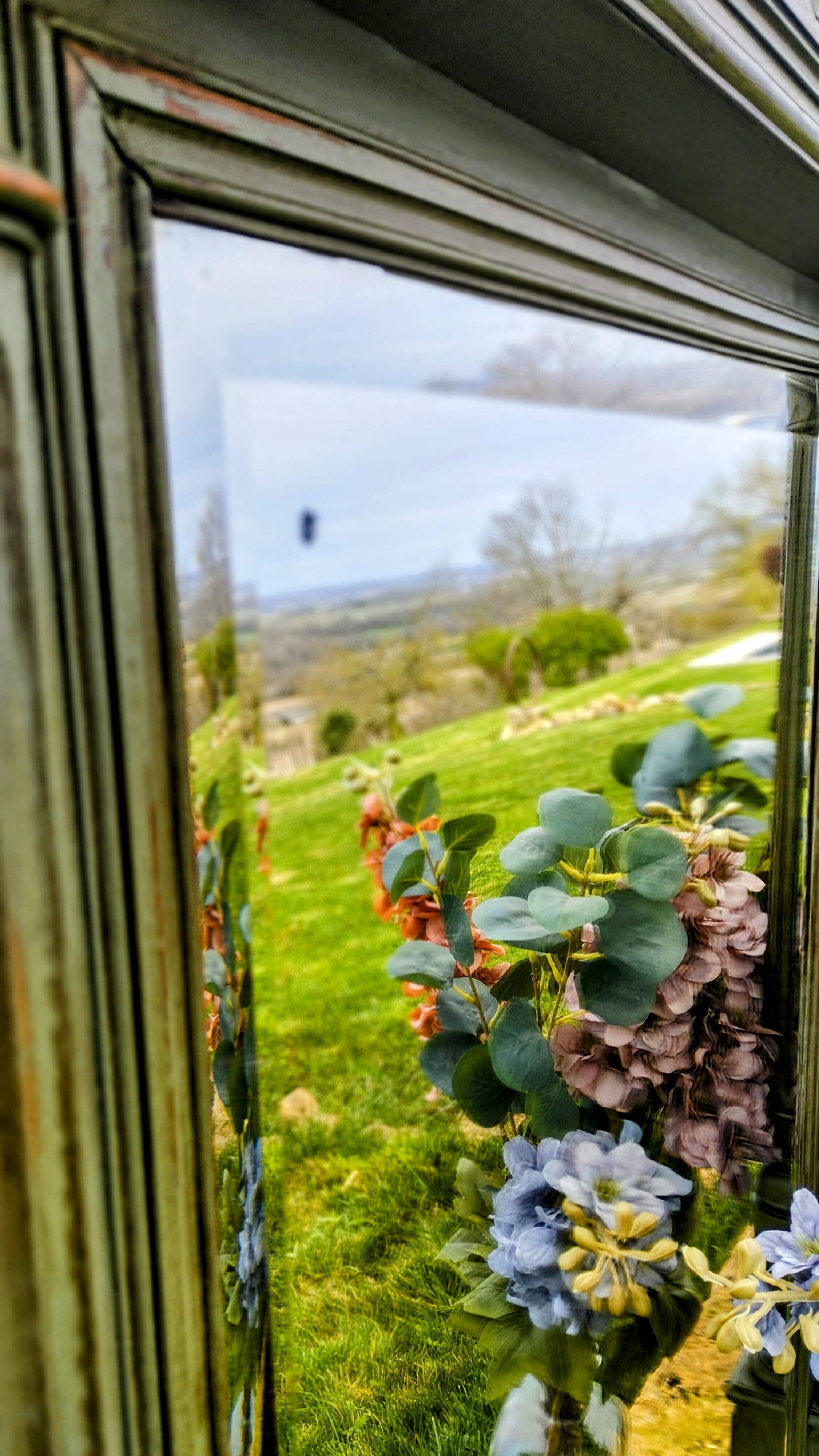 Antique olive green mirror