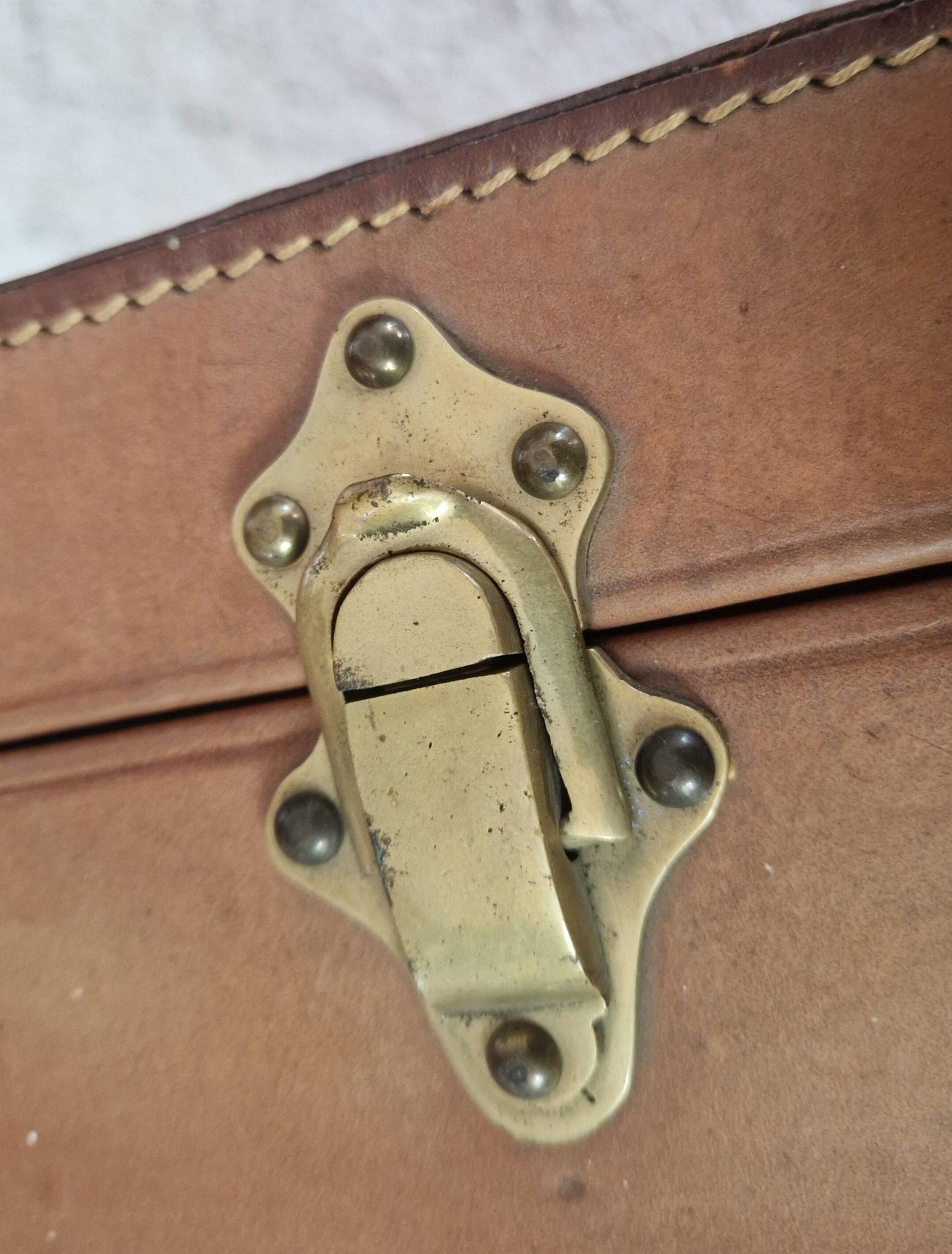 Antique leather and brass trunk/suitcase, high-end luggage circa 1930