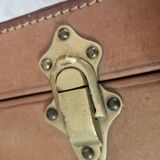 Antique leather and brass trunk/suitcase, high-end luggage circa 1930