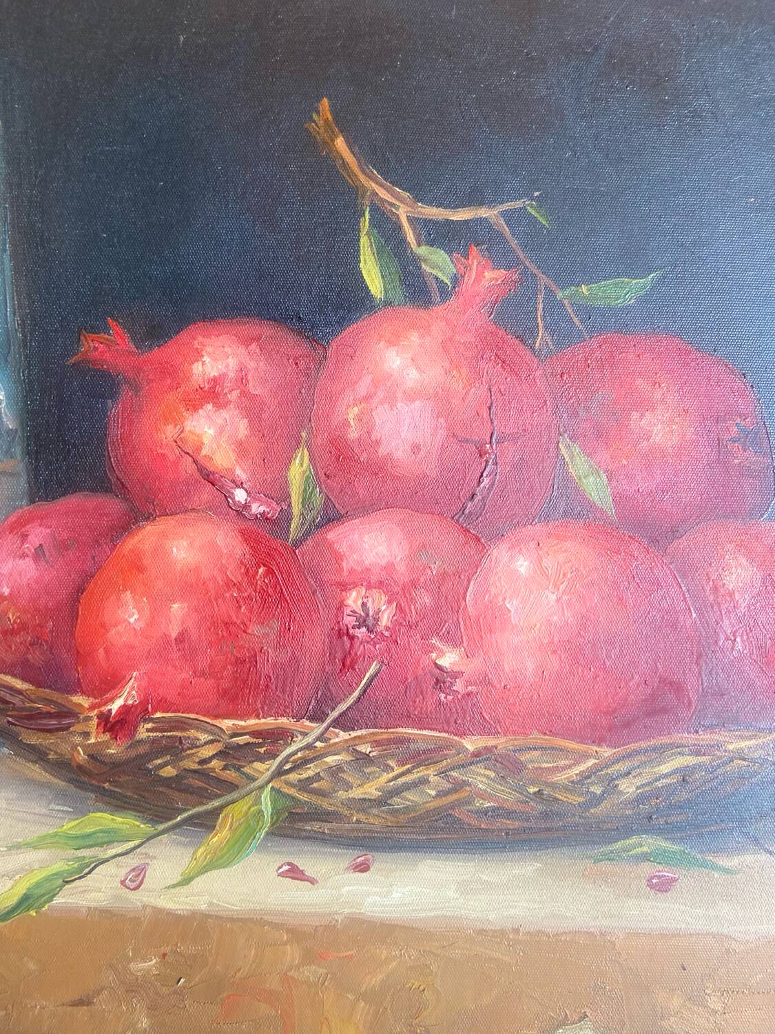 Old painting - Oil painting - Still life with pomegranates