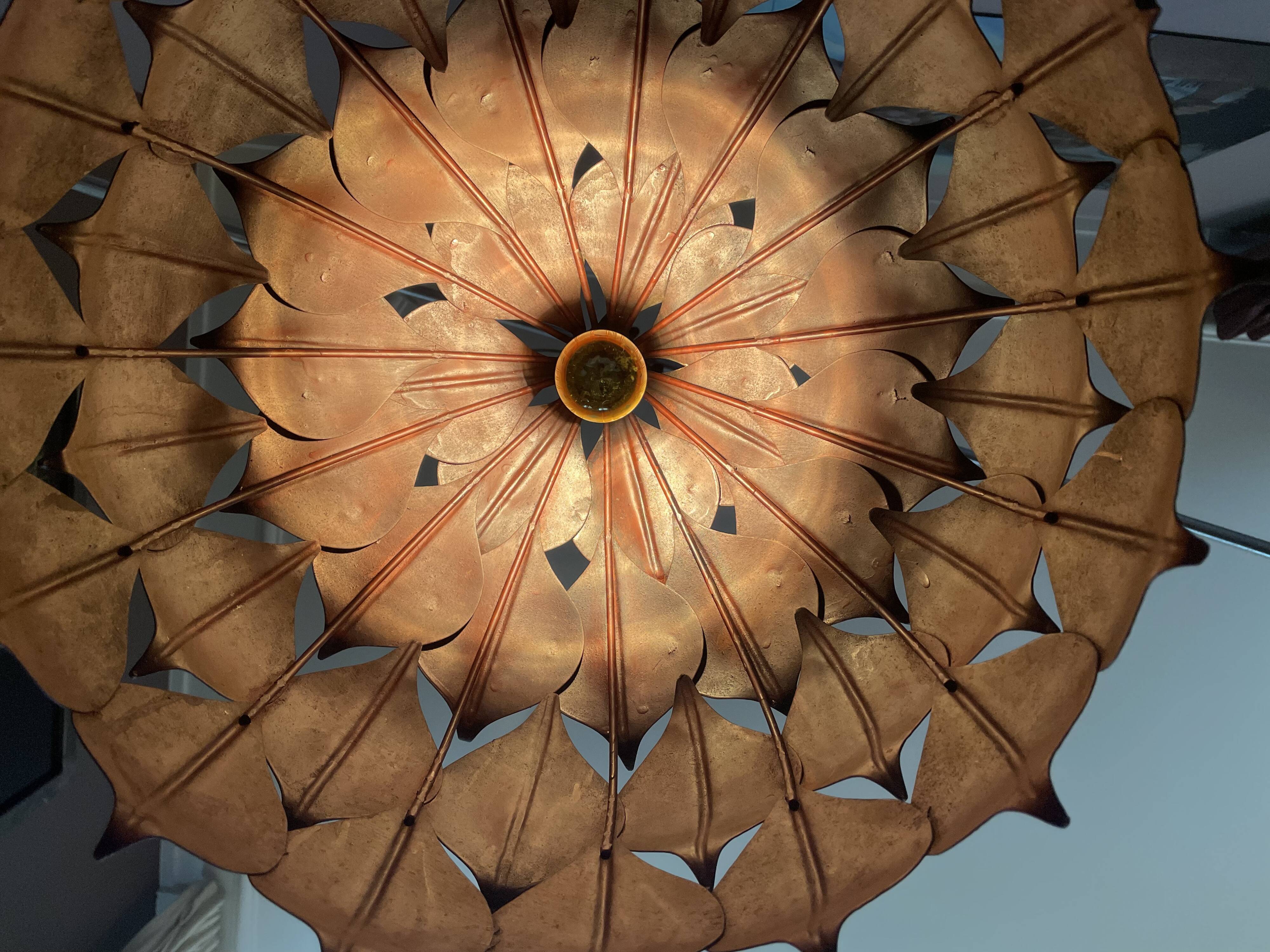 1970s metal chandelier Hans Kogl leaf patterns