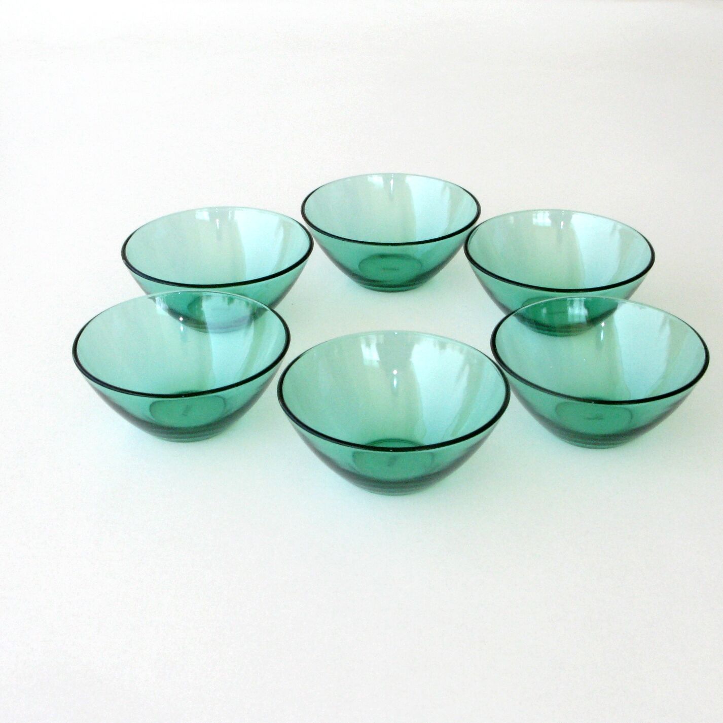 6 bols publicitaire huilor vintage en verre vert