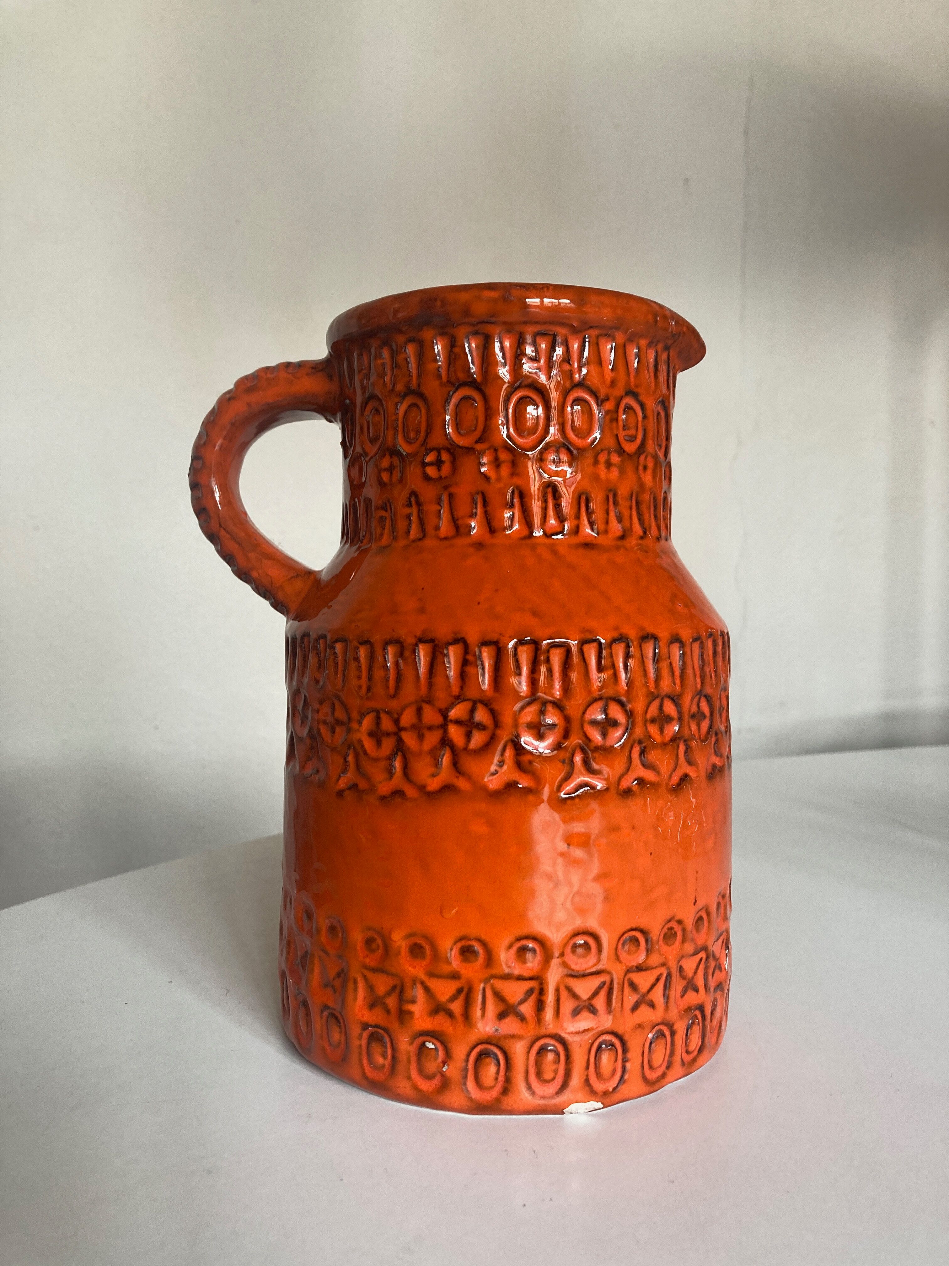 Bitossi Ceramiche orange pitcher vase by Aldo Londi Italian design