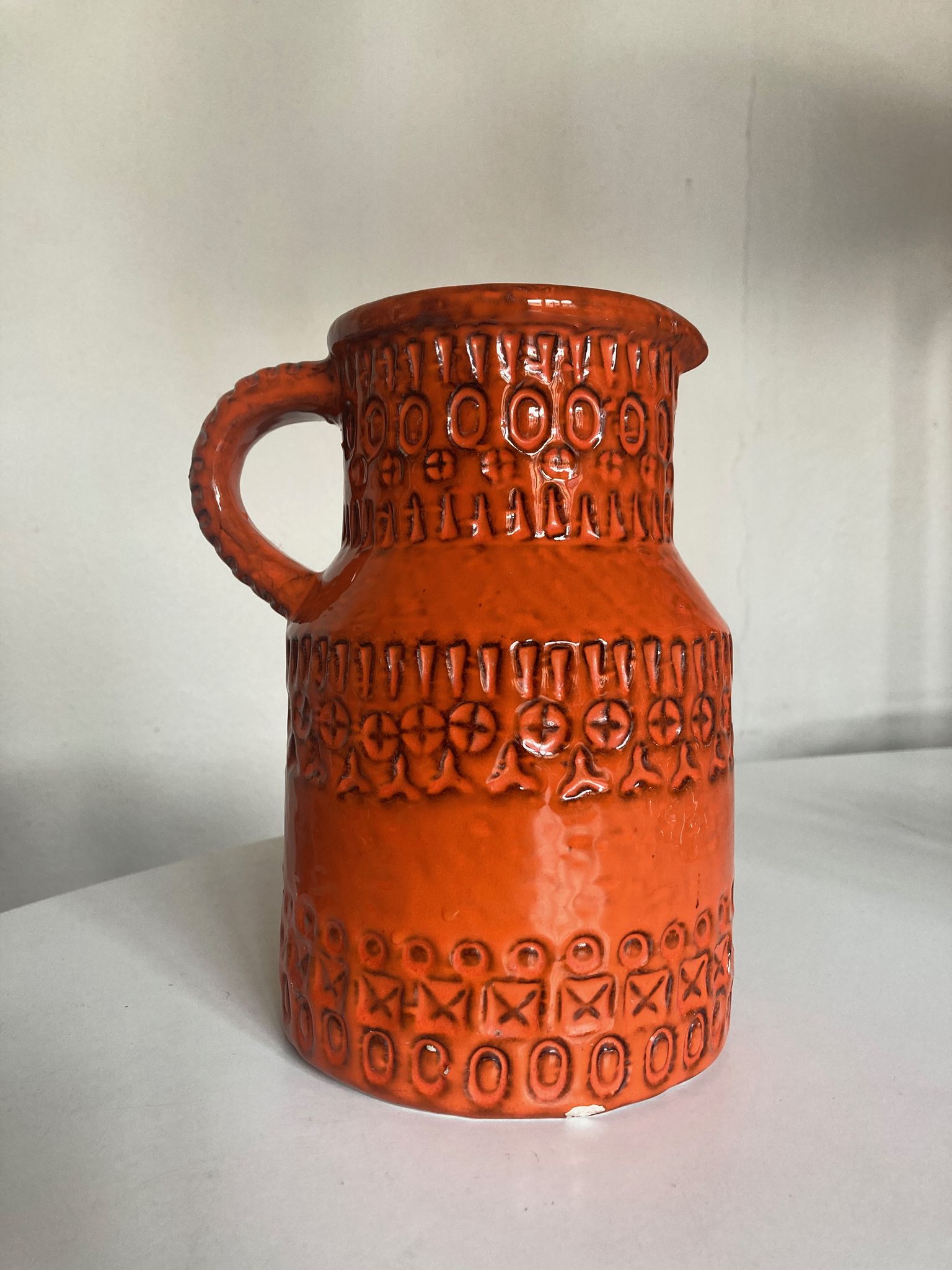 Bitossi Ceramiche orange pitcher vase by Aldo Londi Italian design