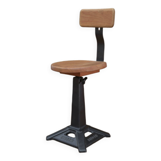 Singer adjustable workshop chair in metal and wood 1940