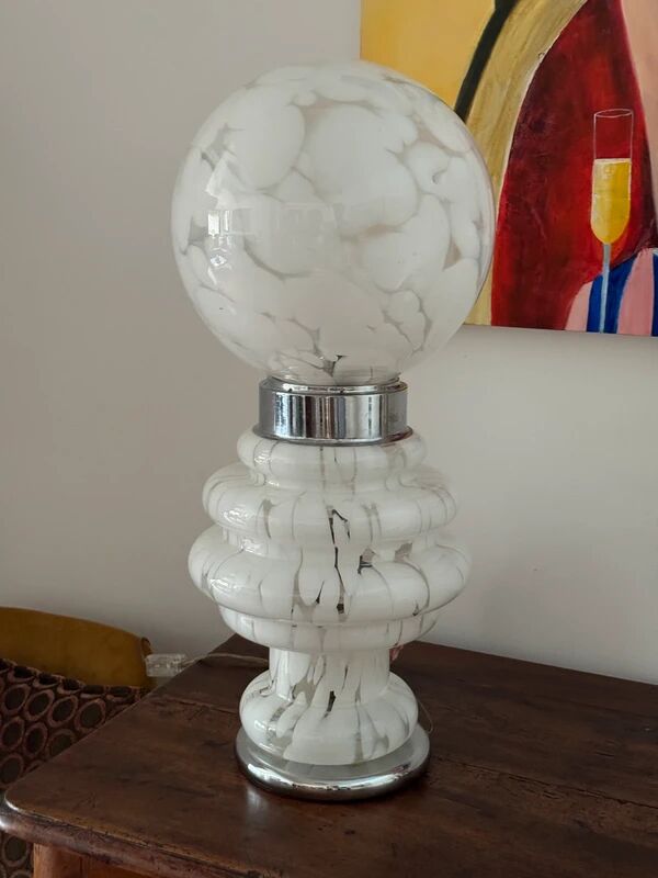 Lampe de table en verre de Murano blanche par Carlo Nason pour Mazzega, Italie, années 1970