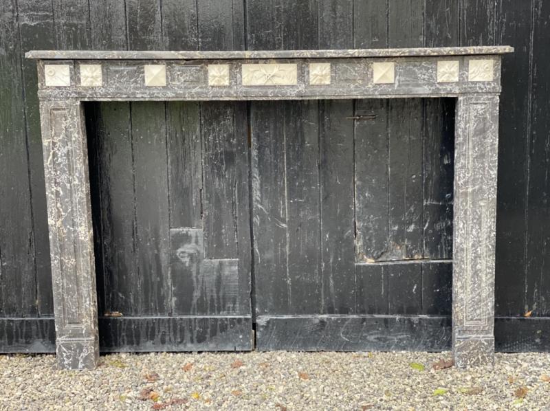 Louis XVI Style Fireplace In Marble Grey Saint Anne And White De Carrara