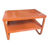 Vintage orange metal coffee table, two levels.