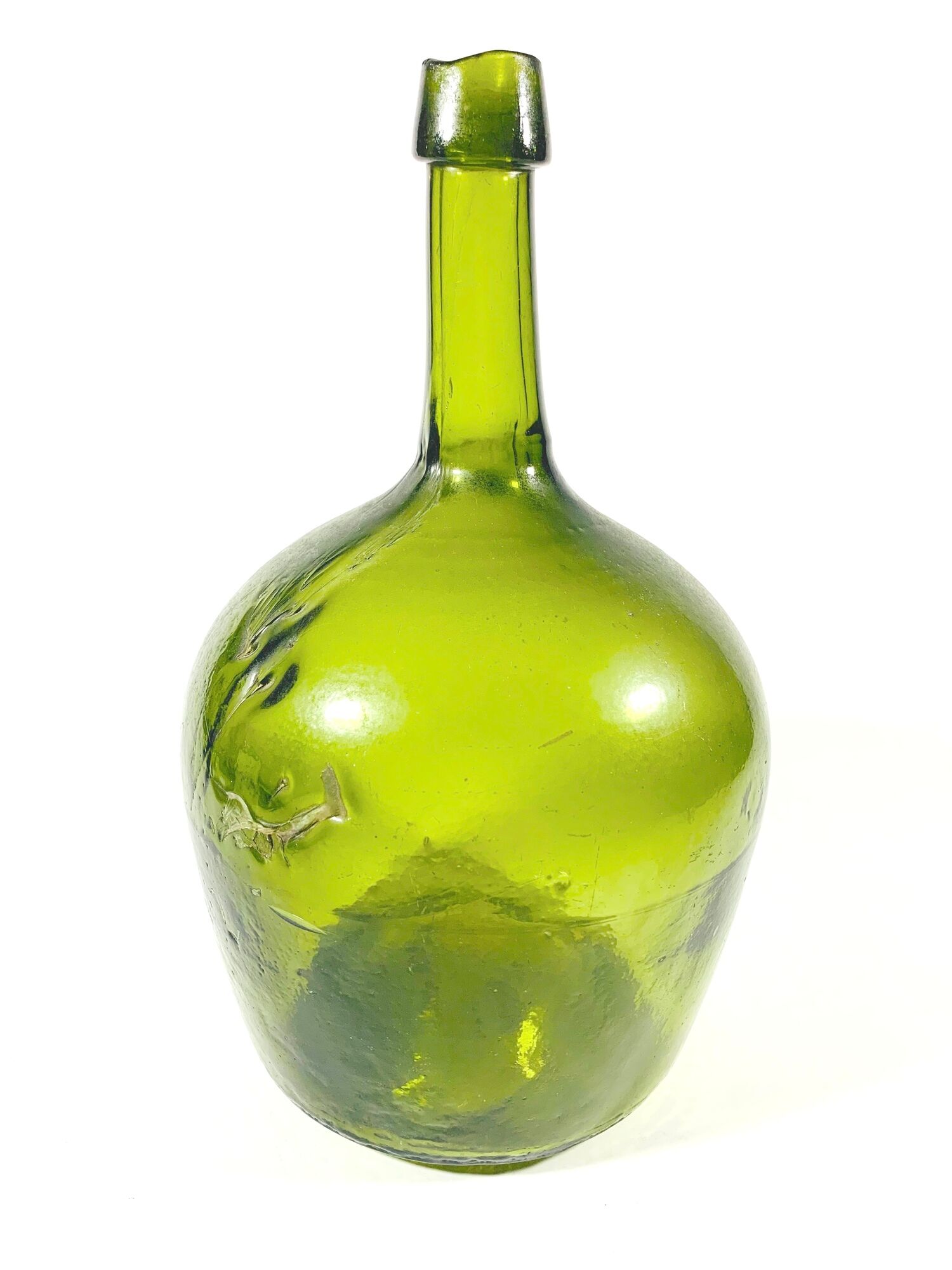 Demijohn green artisanal blown glass early 20th century