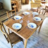 Farm table set 4/6 people and three bistro chairs
