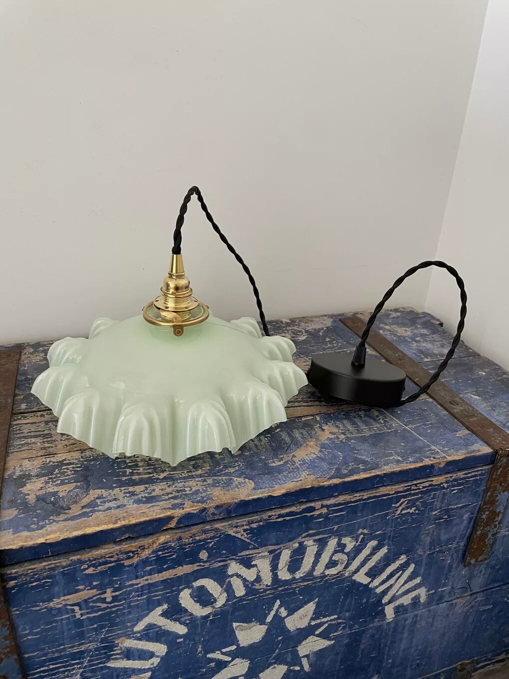 Vintage pendant lamp in electrified pastel opaline to nine