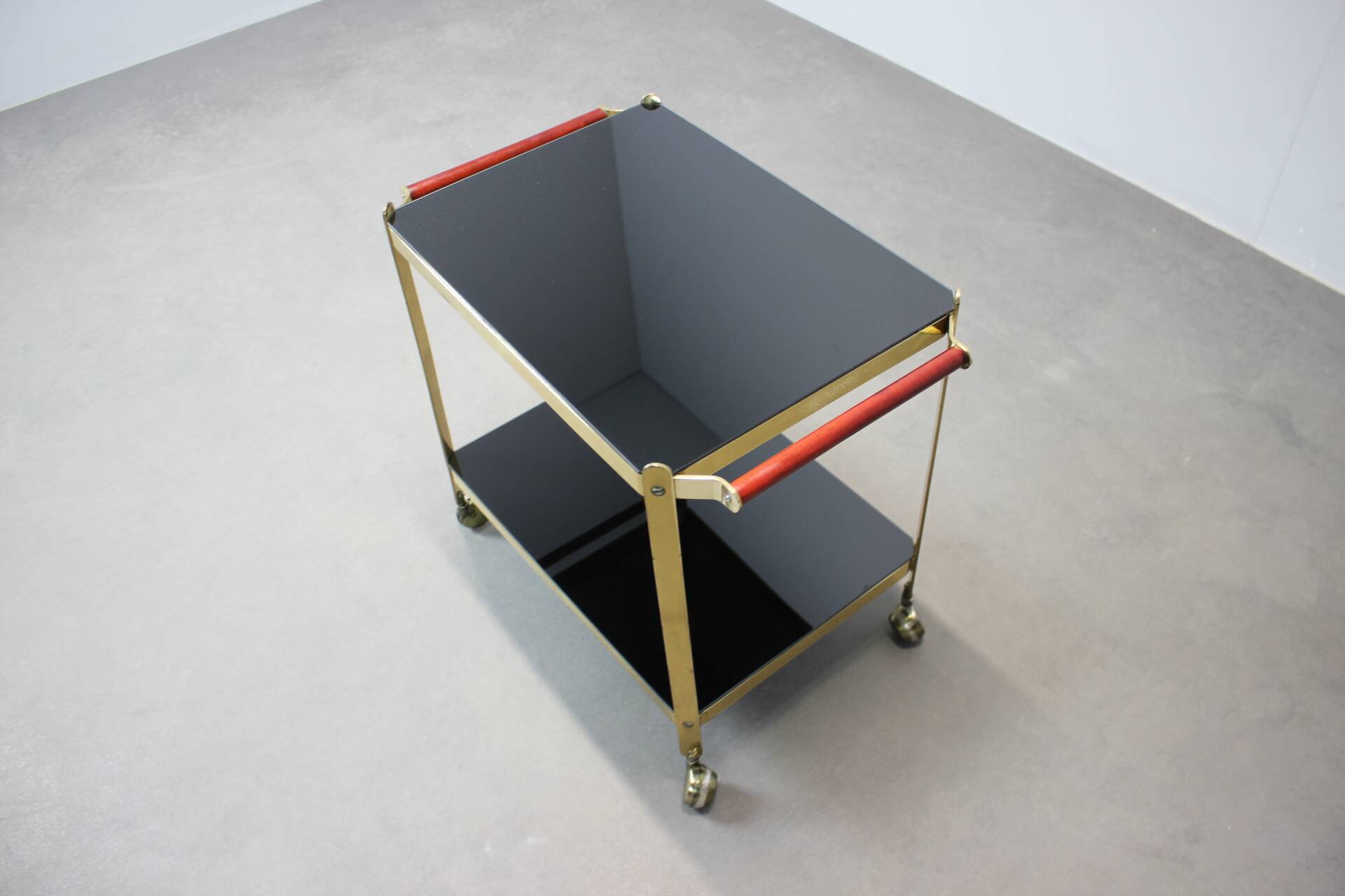 Brass service dessert set with black glass, Germany, 1970s