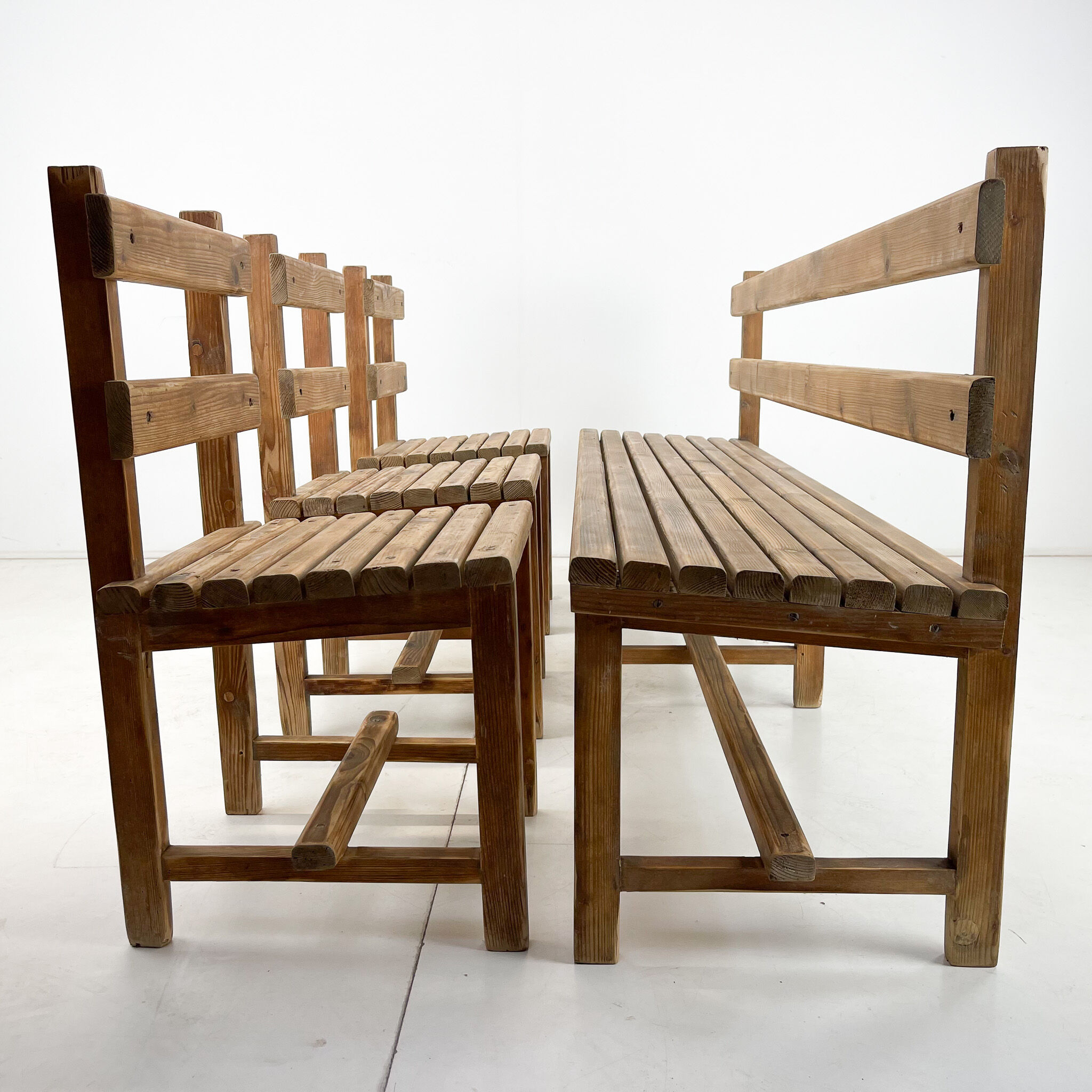 Vintage Wooden Dining Set of Bench & 3 Chairs