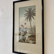Vintage Print of Lotus Flower and Palm Tree Black Frame
