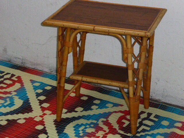Rattan and bamboo vintage 1960, double trap side table