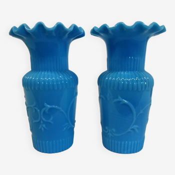 Pair of Small Blue Opaline Vases