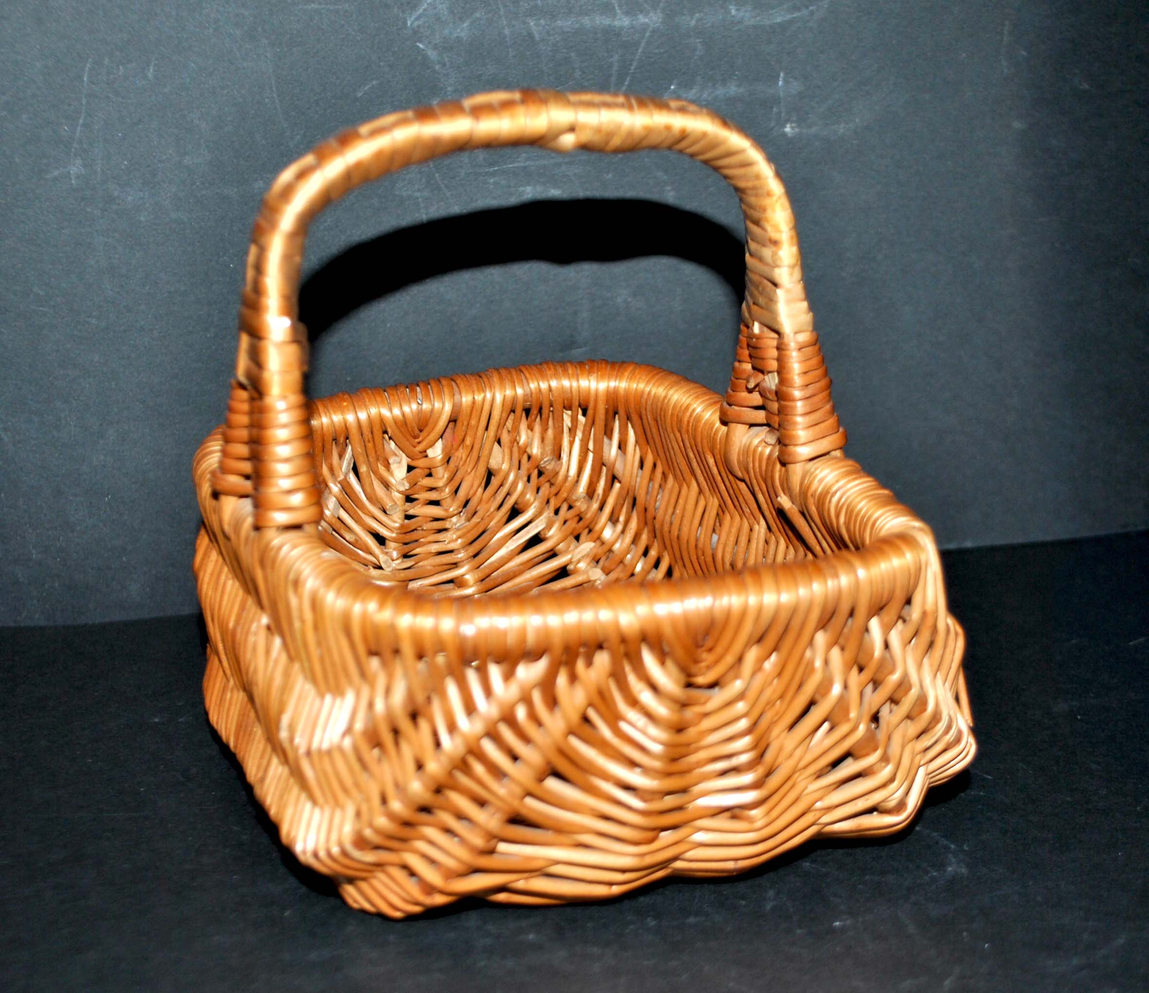 Vintage woven rattan basket - small honey-colored children's basket