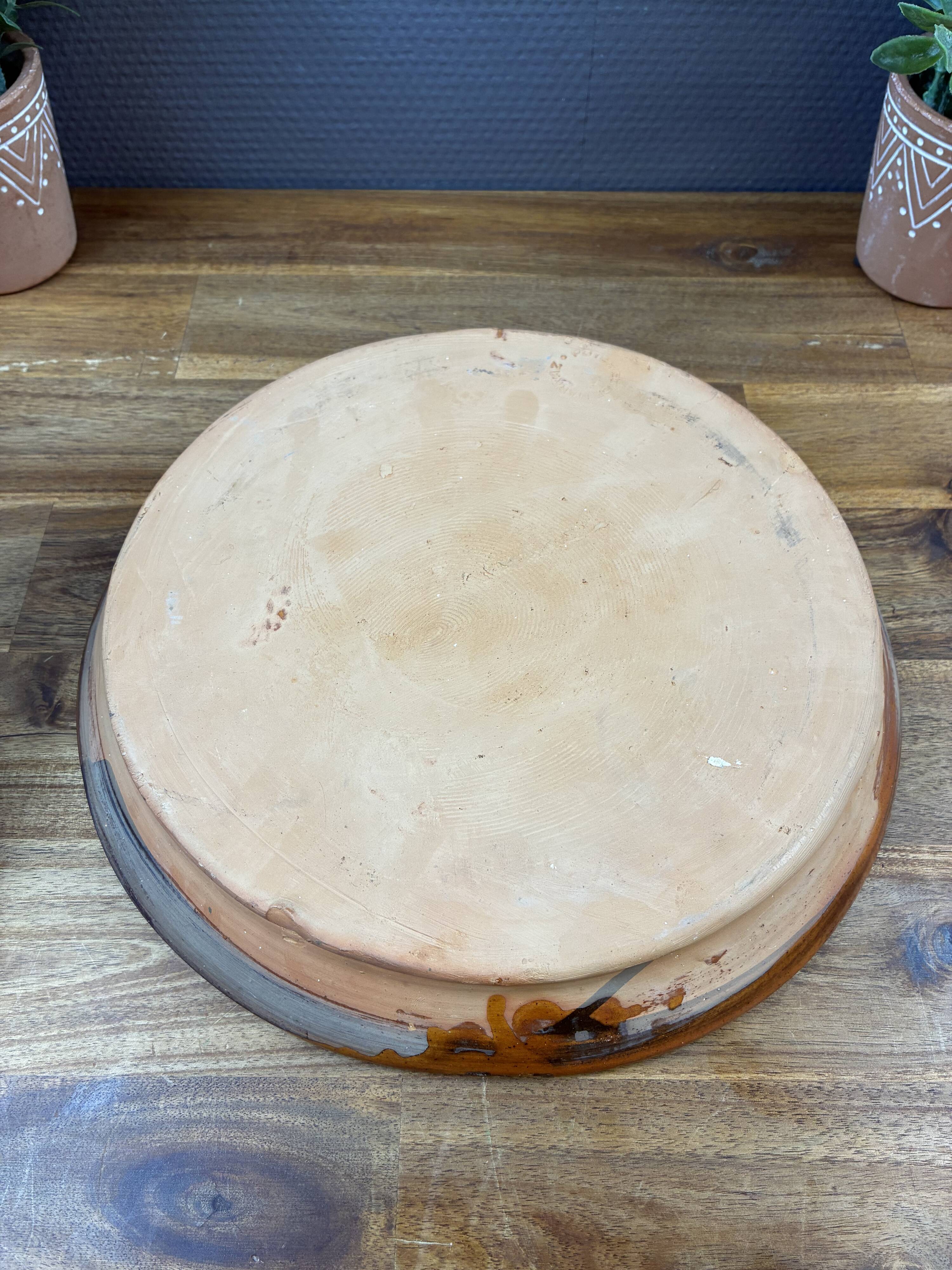 Old Round Glazed Pottery Plate with Floral Decoration
