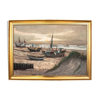 „Boats at the beach” painting