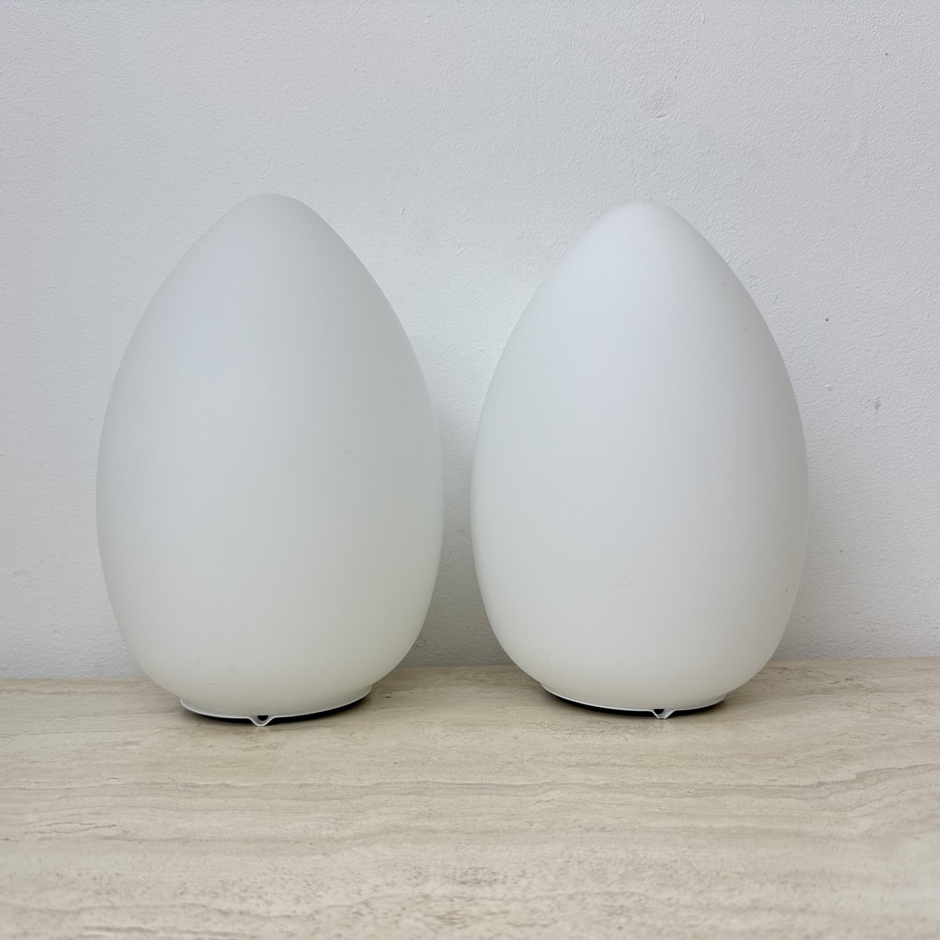 Set of 2 Vintage egg shaped opaline glass table lamp , 1970s